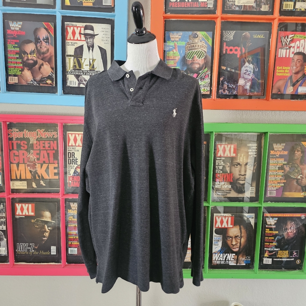 Polo Ralph Lauren 2xl dark gray long sleeve polo shirt